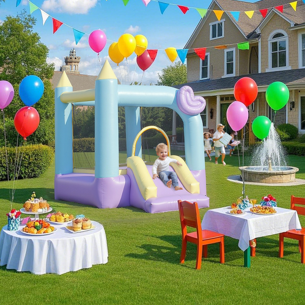 AIYAPLAY Castelo Insuflável  para Crianças com Escorrega Área de Salto e Bolsa de Transporte 250x165x200 cm Multicolor - Image 2