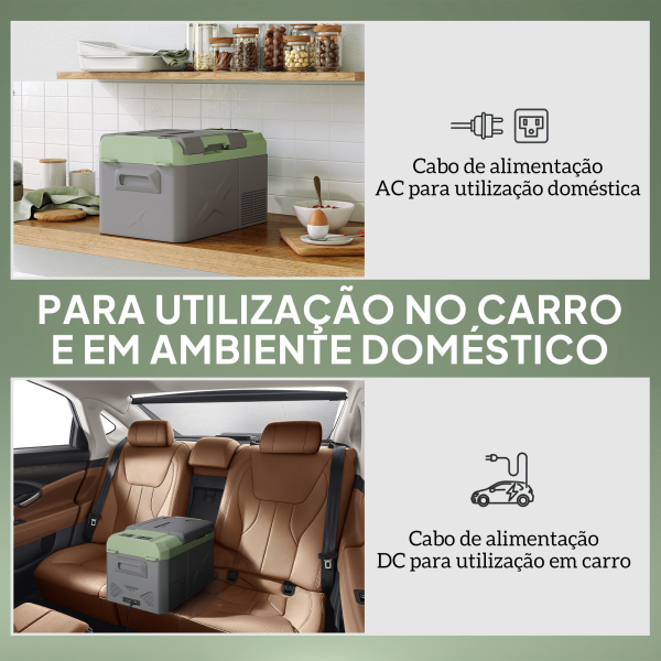 Outsunny Geleira Portátil Elétrica 17,5L -20℃ a +20 ℃ 12V/24V Mini Geleira com Rodas Compressor e Ecrã LED Tátil 61x34x32,4 cm Cinza e Verde - Image 5