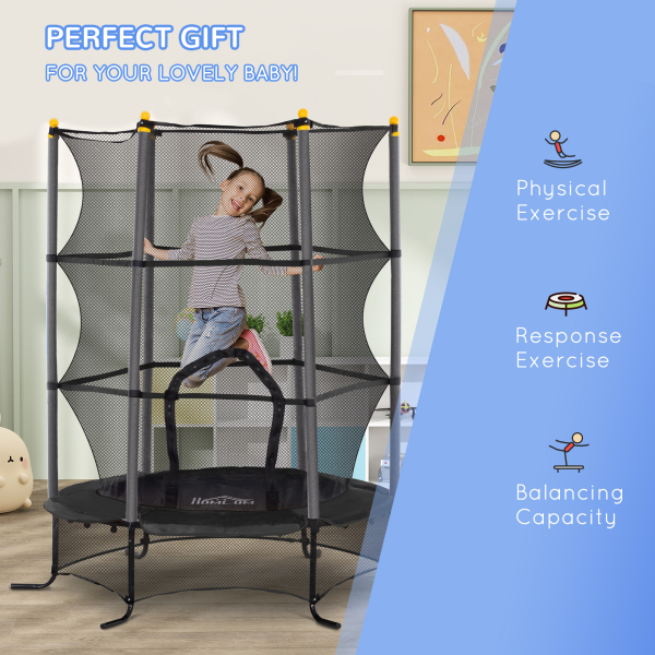 HOMCOM Trampolim para Crianças com Rede de Segurança e Estrutura de Aço para Interiores e Exteriores Carga 50 kg Ø163x190 cm Preto - Image 8