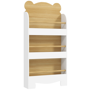 AIYAPLAY Estante Infantil de 3 Níveis Estante para Livros Infantil Desenho de Ursinho 55x15x110 cm Branco e Madeira
