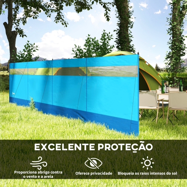 Outsunny Corta Vento para Campismo de 4 Painéis 725x140 cm com Painel Superior Transparente Postes de Aço Estacas e Bolsa de Transporte Azul - Image 4