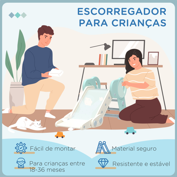 AIYAPLAY Escorrega para Crianças Dobrável com 3 Degraus Antiderrapantes para Interior Carga Máxima 30 kg 120x53x53 cm Verde Claro - Image 6