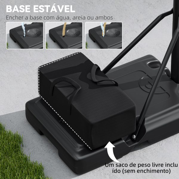 SPORTNOW Tabela de Basquetebol de Exterior com Altura Ajustável Suporte Rodas Base Recarregável e Bolsa de Peso 90x60x305 cm Preto - Image 5
