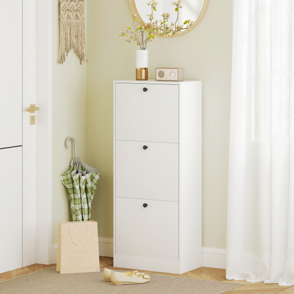 HOMCOM Sapateira Estreita com 3 Portas Sapateira para Entrada com Prateleiras Ajustáveis para 12 Pares de Sapatos 47x28x115 cm Branco - Image 7