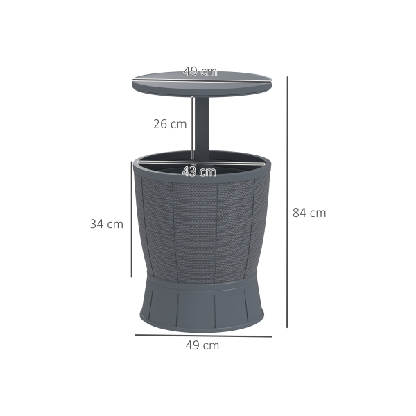 Outsunny Mesa Geladeira para Exterior 41L 3 em 1 Mesa Refrigeradora com Altura Ajustável 58-84 cm para Cubos de Gelo Ø49x58-84 cm Cinza - Image 3