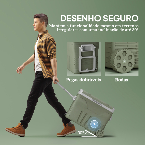 Outsunny Geleira Portátil Elétrica 45L Geleira de Carro -20℃ a +20℃ 12V/24V com Rodas Compressor e Ecrã LED 64,5x43,5x53 cm Verde - Image 8