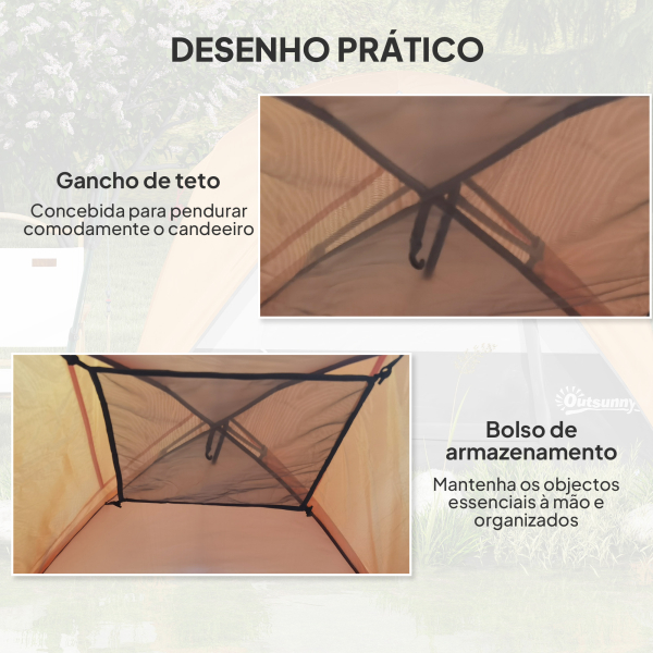 Outsunny Tenda de Campismo para 2-4 Pessoas Dobrável com Bolsa de Transporte 200x200x135 cm Laranja e Cinza - Image 7