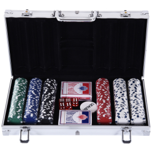 HOMCOM Mala de Poker Profissional com 300 Fichas Jogo de Poker com Mala de Alumínio 5 Dados 2 Baralhos de Cartas e 1 Ficha de Dealer 38x20,5x6,5cm Multicor