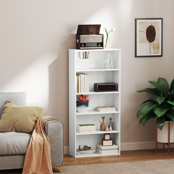 HOMCOM Estante de 5 Níveis Estante para Livros com 2 Prateleiras Ajustáveis para Sala de Estar Escritório Quarto 60x24x133,5 cm Branco - Image 8