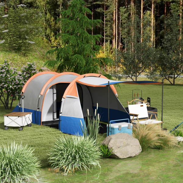 Outsunny Tenda de Campismo Familiar para 2-3 Pessoas com 2 Áreas e Bolsa de Transporte Impermeável 420x200x150 cm Cinza e Laranja - Image 2