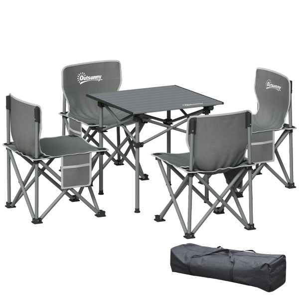 Outsunny Conjunto de Mesa e Cadeiras de Campismo Dobráveis e Portáteis Inclui 1 Mesa 55x51x50 cm e 4 Cadeiras 36x36x57 cm Cinza Escuro - Image 6