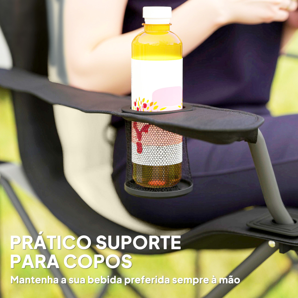 Outsunny Conjunto de 2 Cadeiras Reclináveis de Campismo Portáteis com Porta-Copos e Bolsas de Transporte 59x82x109 cm  Bege e Preto - Image 6