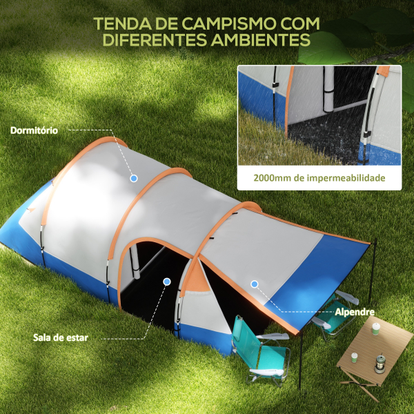 Outsunny Tenda de Campismo Familiar para 2-3 Pessoas com 2 Áreas e Bolsa de Transporte Impermeável 420x200x150 cm Cinza e Laranja - Image 4