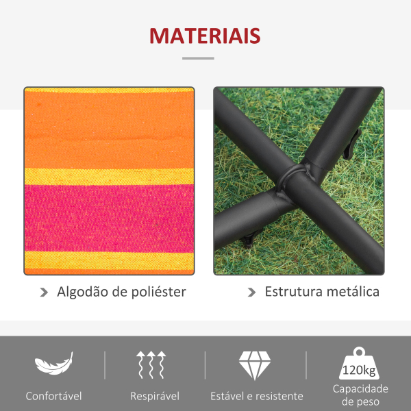 Outsunny Cama Rede com Suporte 310x117 cm com Bolsa de Transporte Altura Ajustável Capacidade 120 kg para Campismo Laranja - Image 5