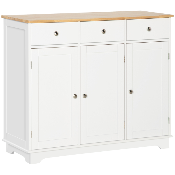 HOMCOM Aparador de Cozinha com 3 Gavetas 3 Portas e Prateleiras Ajustáveis Móvel Auxiliar de Armazenamento 101x40x85cm Branco