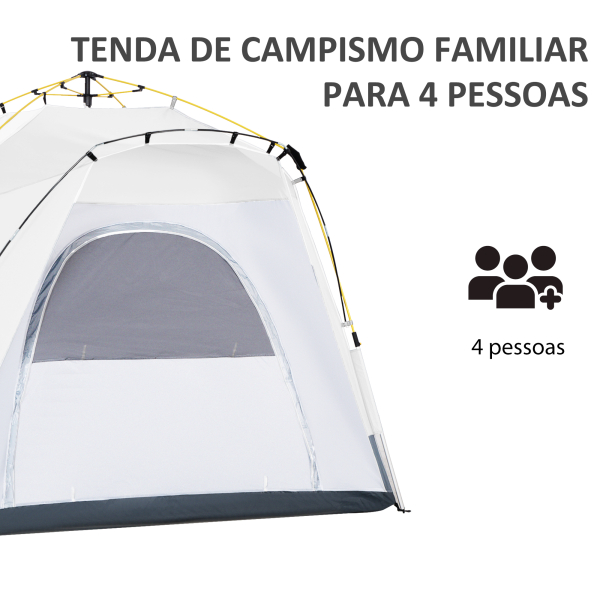 Outsunny Tenda de Campismo para 4 Pessoas Tenda de Campismo Pop UP com 4 Janelas e Bolsa de Transporte 240x240x199 cm Cinza - Image 4