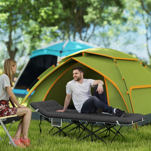 Outsunny Cama Dobrável para Campismo Portátil com Apoio para Cabeça Colchão Amovível e Bolsa de Transporte 196x68x37 cm Preto - Image 2