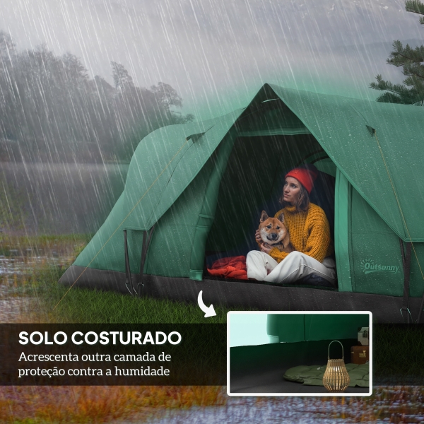 Outsunny Tenda de Campismo para 5-6 Pessoas Impermeável + Anti UV com Bolsa de Transporte e Gancho para Luz 455x230x180cm Verde - Image 5