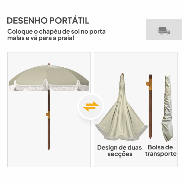 Outsunny Chapéu de Sol de Praia Ø190x210 cm com 8 Varas Abertura Manual Anti-UV Impermeável e Bolsa de Transporte para Jardim Verde - Image 7