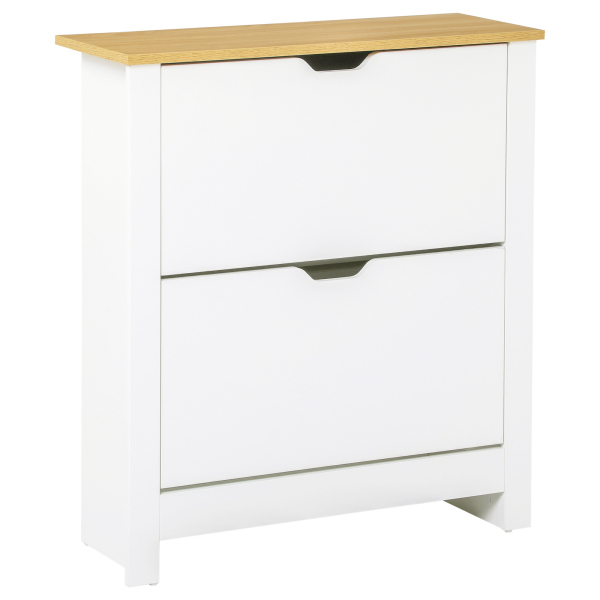 HOMCOM Sapateira Branca Estreita Armário para Sapatos com 2 Gavetas Basculantes para 12 Pares de Sapatos 72x26x80 cm