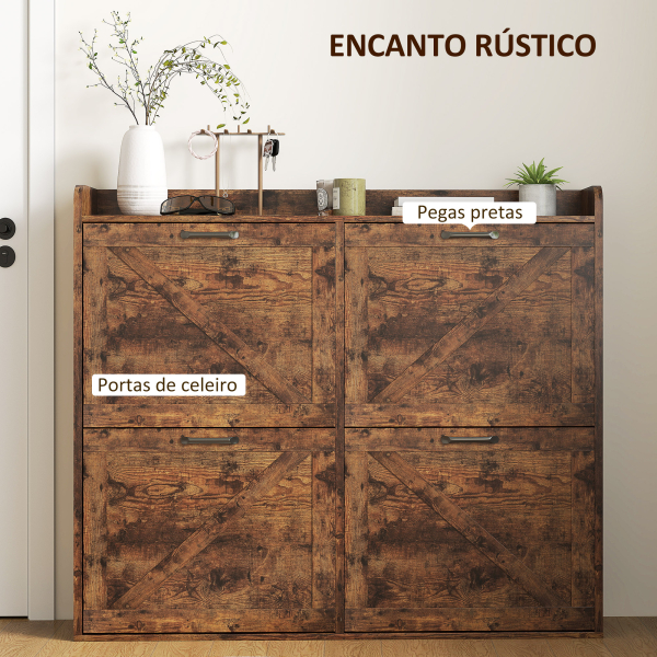 HOMCOM Sapateira de 4 Portas com Prateleiras Ajustáveis Estilo Industrial para 24 Pares de Sapatos 120x24x103 cm Castanho Rústico - Image 6
