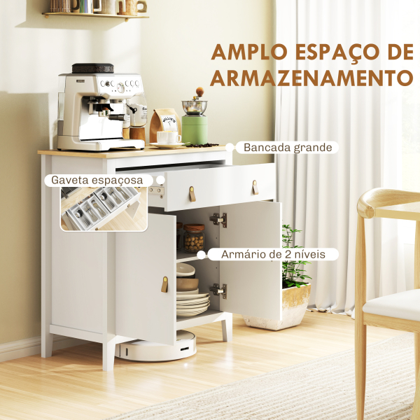 HOMCOM Aparador Sala de Estar Moderno com Gaveta Prateleira Ajustável e Puxadores em PU 80x40x90 cm Branco e Madeira - Image 4
