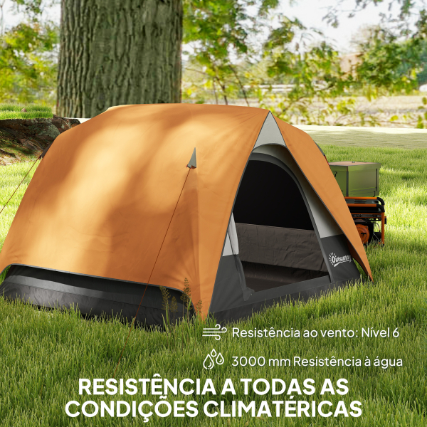 Outsunny Tenda de Campismo para 2-4 Pessoas Dobrável com Bolsa de Transporte 200x200x135 cm Laranja e Cinza - Image 5