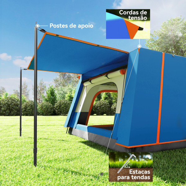 Outsunny Tenda de Campismo Familiar para 4-6 Pessoas com 2 Quartos Alpendre Impermeável 3000 mm Anti-UV 430x305x195 cm Azul - Image 8