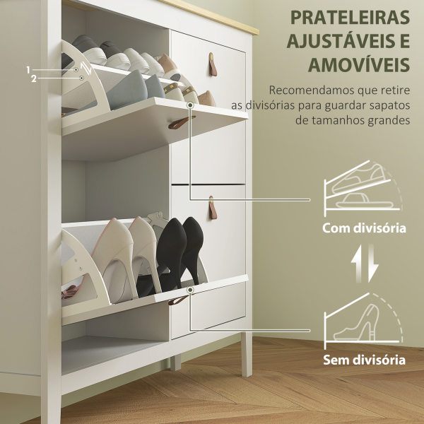 HOMCOM Sapateira para Entrada com 4 Gavetas Prateleiras Ajustáveis e Puxadores em PU para 20 Pares de Sapatos 105x24x95,5 cm Branco - Image 5