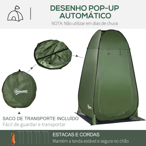 Outsunny Tenda de Duche Tenda de Privacidade Portátil com 1 Gancho Bolso Bolsa de Transporte e UV20+ 126x124x189 cm Verde - Image 5