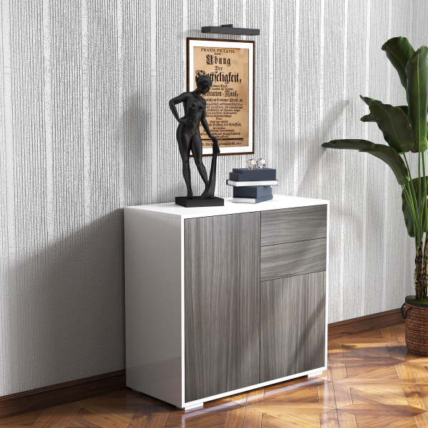 HOMCOM Aparador Auxiliar com 2 Portas 2 Gavetas e Prateleira Ajustável Abertura a Pressão Móvel Organizador de Armazenamento para Dormitório Sala de Estar 79x36x74cm Cinza - Image 2