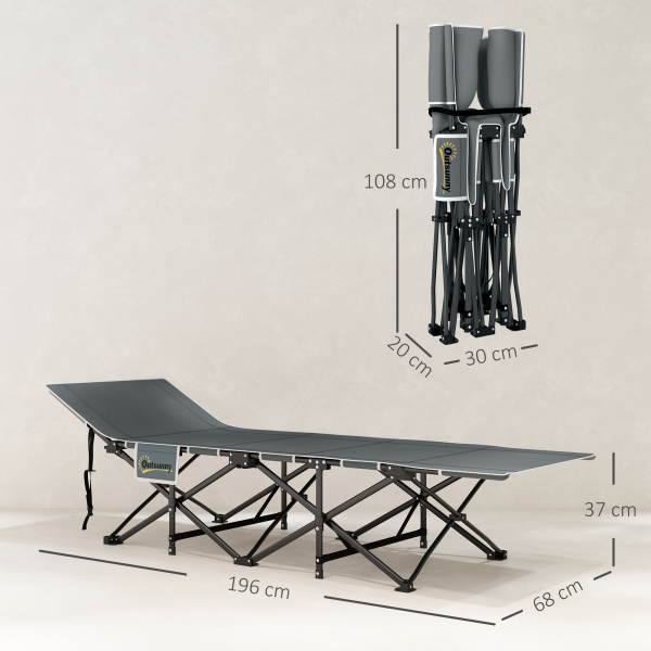 Outsunny Cama Dobrável para Campismo Portátil com Apoio para Cabeça Colchão Amovível e Bolsa de Transporte 196x68x37 cm Preto - Image 3