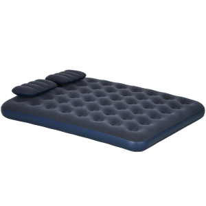 Outsunny Colchão Insuflável Duplo 191x137x22 cm com Inflador Manual Colchão Insuflável Reforçado com 2 Almofadas Integrada Azul
