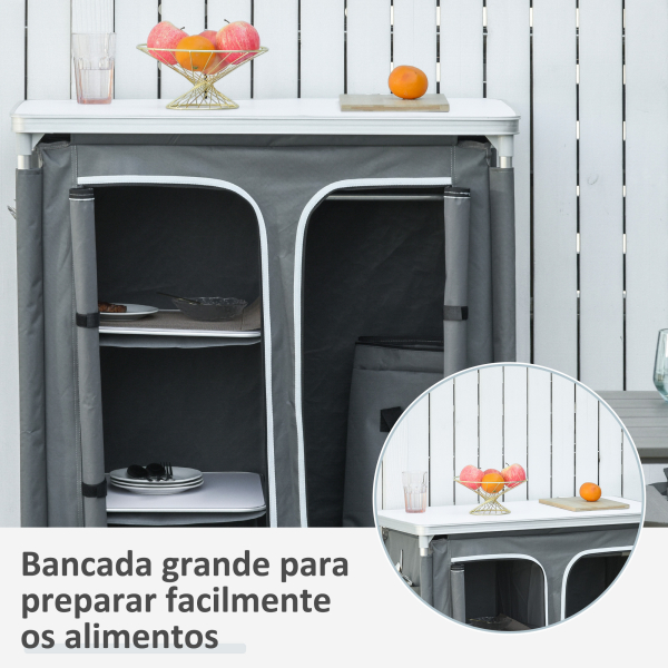 Outsunny Armário de Campismo Dobrável com 3 Prateleiras Compartimento Estrutura de Alumínio e Bolsa de Transporte 96x49,5x104 cm Cinza - Image 4