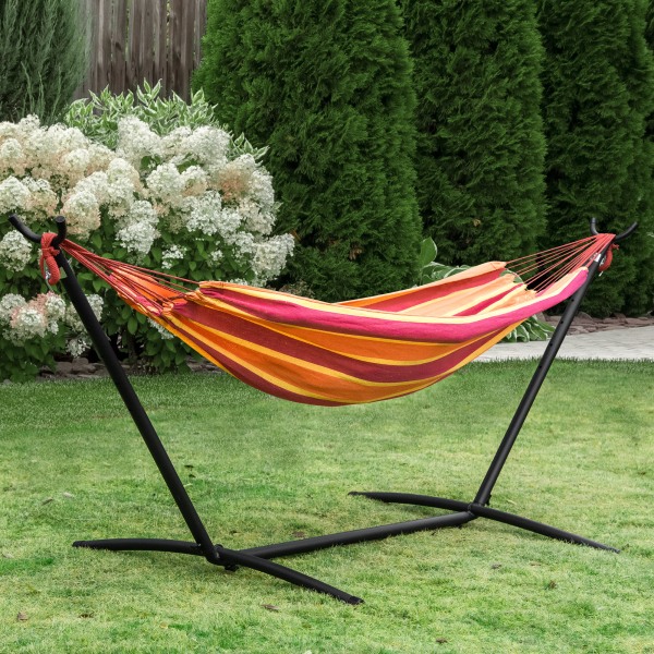 Outsunny Cama Rede com Suporte 310x117 cm com Bolsa de Transporte Altura Ajustável Capacidade 120 kg para Campismo Laranja - Image 2