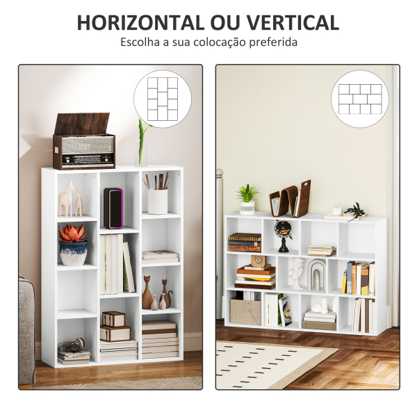 HOMCOM Estante de 3 Níveis Estante para Livros com 11 Compartimentos Desenho Vertical ou Horizontal 74,3x24x106 cm Branco - Image 5