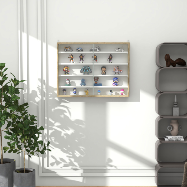 HOMCOM Vitrine de Parede de Madeira com Prateleiras Ajustáveis e 2 Portas Corredeiras de Vidro para Coleções Perfumes 80x9,5x60cm Madeira e Branco - Image 8