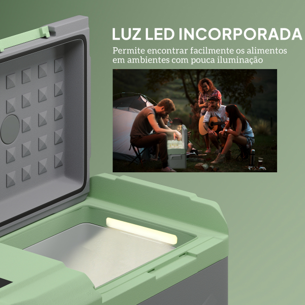 Outsunny Geleira Portátil Elétrica 17,5L -20℃ a +20 ℃ 12V/24V Mini Geleira com Rodas Compressor e Ecrã LED Tátil 61x34x32,4 cm Cinza e Verde - Image 7