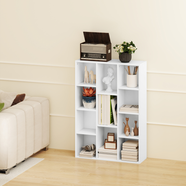 HOMCOM Estante de 3 Níveis Estante para Livros com 11 Compartimentos Desenho Vertical ou Horizontal 74,3x24x106 cm Branco - Image 7