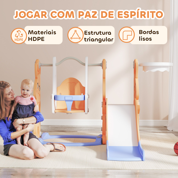 AIYAPLAY Escorrega Infantil 4 em 1 Baloiço e Escorrega Escalador Tabela de Basquetebol Temática de Coelho 147,5x160x107 cm Laranja - Image 7