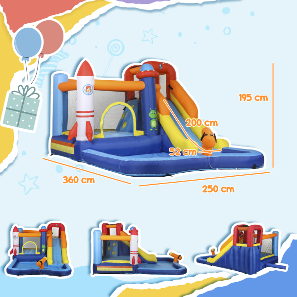 AIYAPLAY Castelo Insuflável com Insuflador 5 em 1 com Escorrega Piscina  Parede de Escalada e Canhão de Água 360x250x195 cm Multicor - Image 3