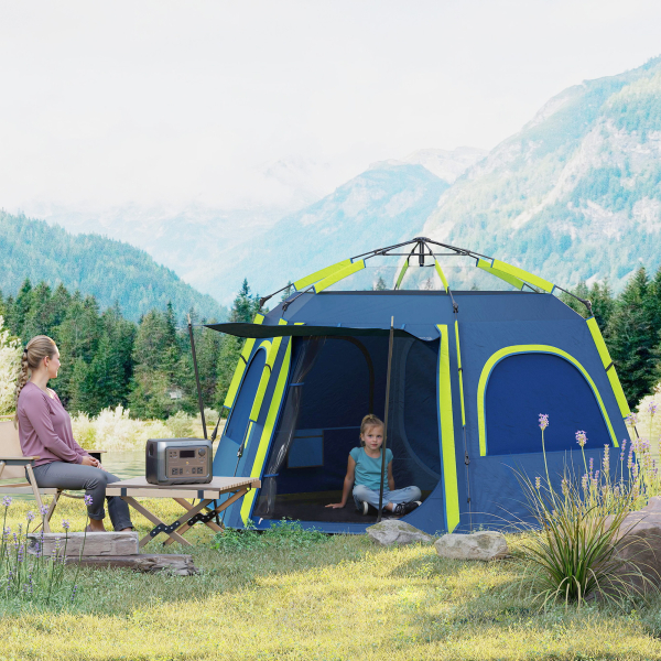 Outsunny Tenda de Campismo para 2-4 Pessoas Dobrável com Fácil Instalação e Bolsa de Transporte 280x240x155 cm Azul e Verde - Image 2