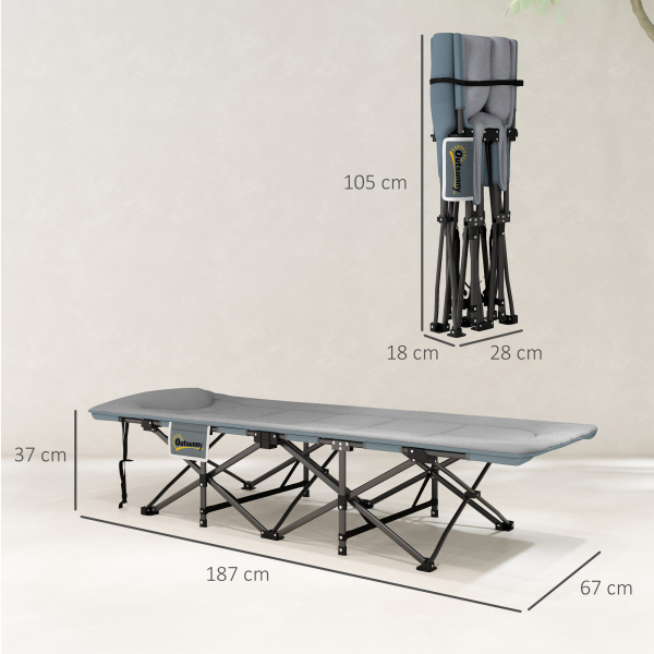 Outsunny Cama Dobrável de Campismo Praia com Apoio de Cabeça e Bolso Lateral Suporta até 150 kg 187x67x37 cm  Cinzento - Image 3