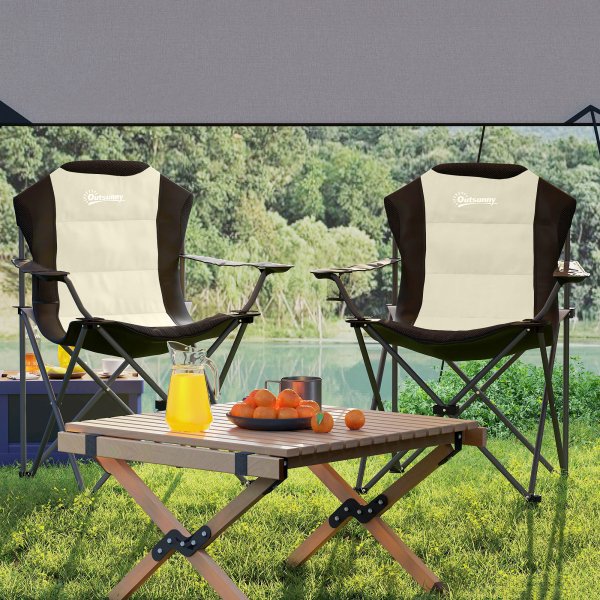 Outsunny Conjunto de 2 Cadeiras Reclináveis de Campismo Portáteis com Porta-Copos e Bolsas de Transporte 59x82x109 cm  Bege e Preto - Image 8