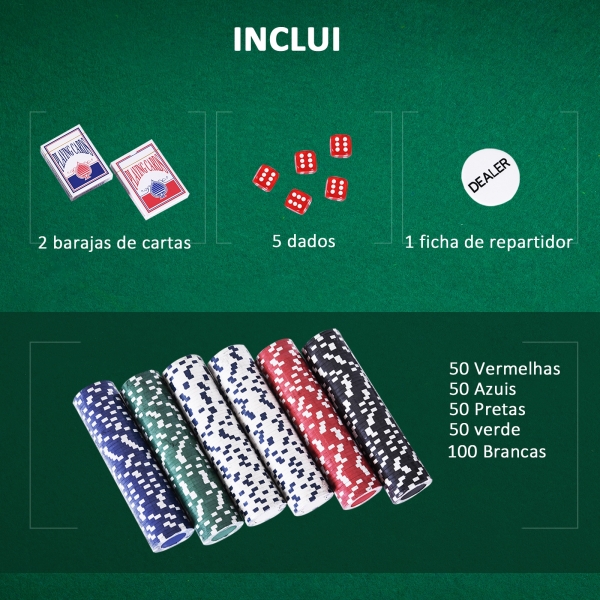 HOMCOM Mala de Poker Profissional com 300 Fichas Jogo de Poker com Mala de Alumínio 5 Dados 2 Baralhos de Cartas e 1 Ficha de Dealer 38x20,5x6,5cm Multicor - Image 4