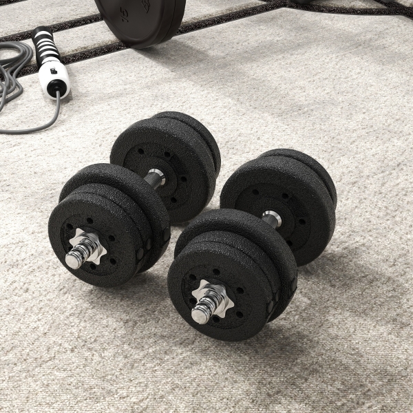 HOMCOM Conjunto de Halteres Ajustáveis 25 kg com Barra de Aço e Discos Conjunto de Pesos para Treinamento em Casa Academia Escritório Preto - Image 8