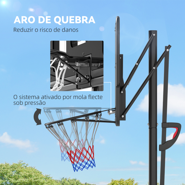 SPORTNOW Tabela de Basquetebol de Exterior com Altura Ajustável Suporte Rodas Base Recarregável e Bolsa de Peso 90x60x305 cm Preto - Image 6