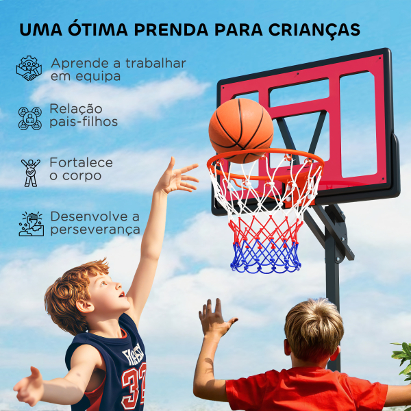 AIYAPLAY Tabela de Basquetebol para Crianças com Altura Ajustável de 200 a 260 cm com Saco de Pesos Vermelho e Preto - Image 7