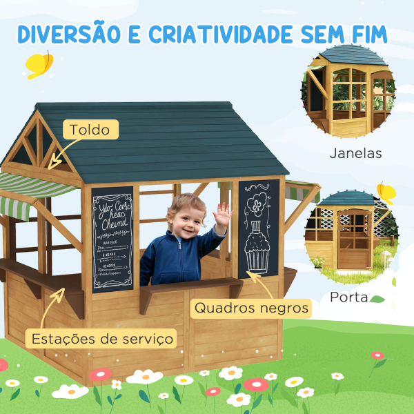 AIYAPLAY Casinha Infantil de Madeira Dobrável Casinha de Brincar com 2 Ardósias Janelas e Toldos Casinha de Madeira para Crianças 173x117x144 cm Madeira - Image 6
