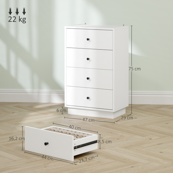 HOMCOM Cómoda de 4 Gavetas Cómoda para Dormitório Moderna Cómoda Estreita para Sala de Estar Corredor 47x29x75 cm Branco - Image 3